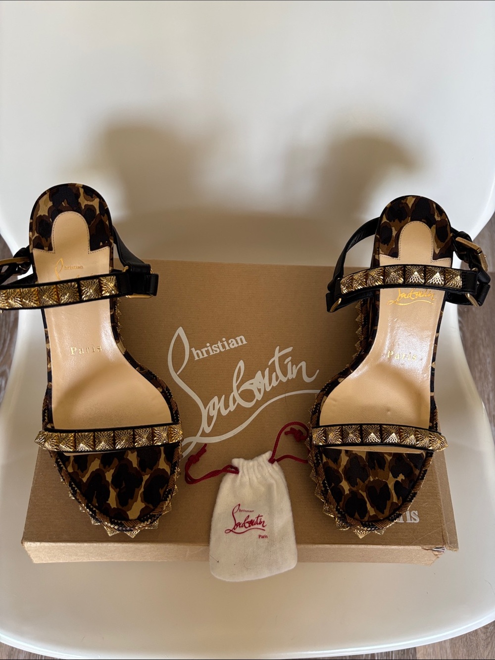 Christian Louboutin Leopard-Print Studded Sandals - Brown/Black/Gold